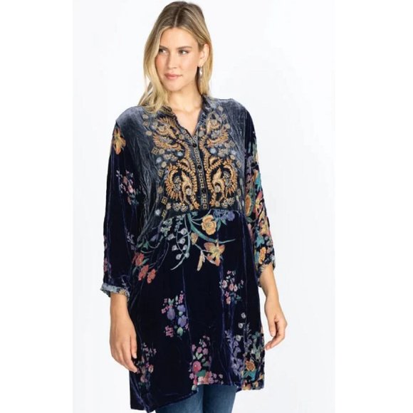 Johnny Was Bouquet Burnout Gweneth Navy Blue Dress Lined Floral Embroidery NEW - Picture 3 of 6